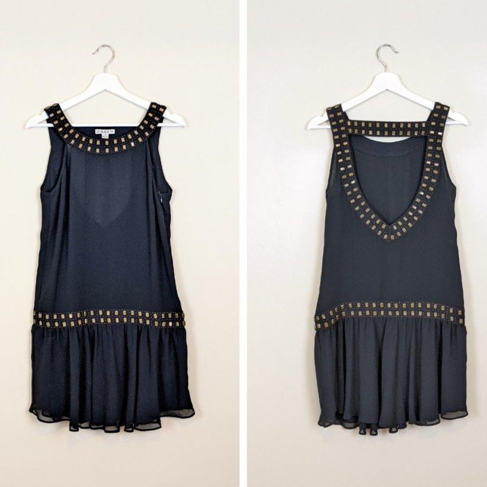 Forever 21 studded black chiffon dress sleeveless and flare prom cocktail dress